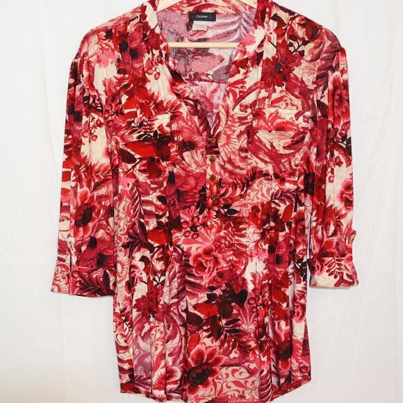 Cocomo Tunic Top Size Small Roll Tab Sz Small Red Black White Graphic - Picture 3 of 16